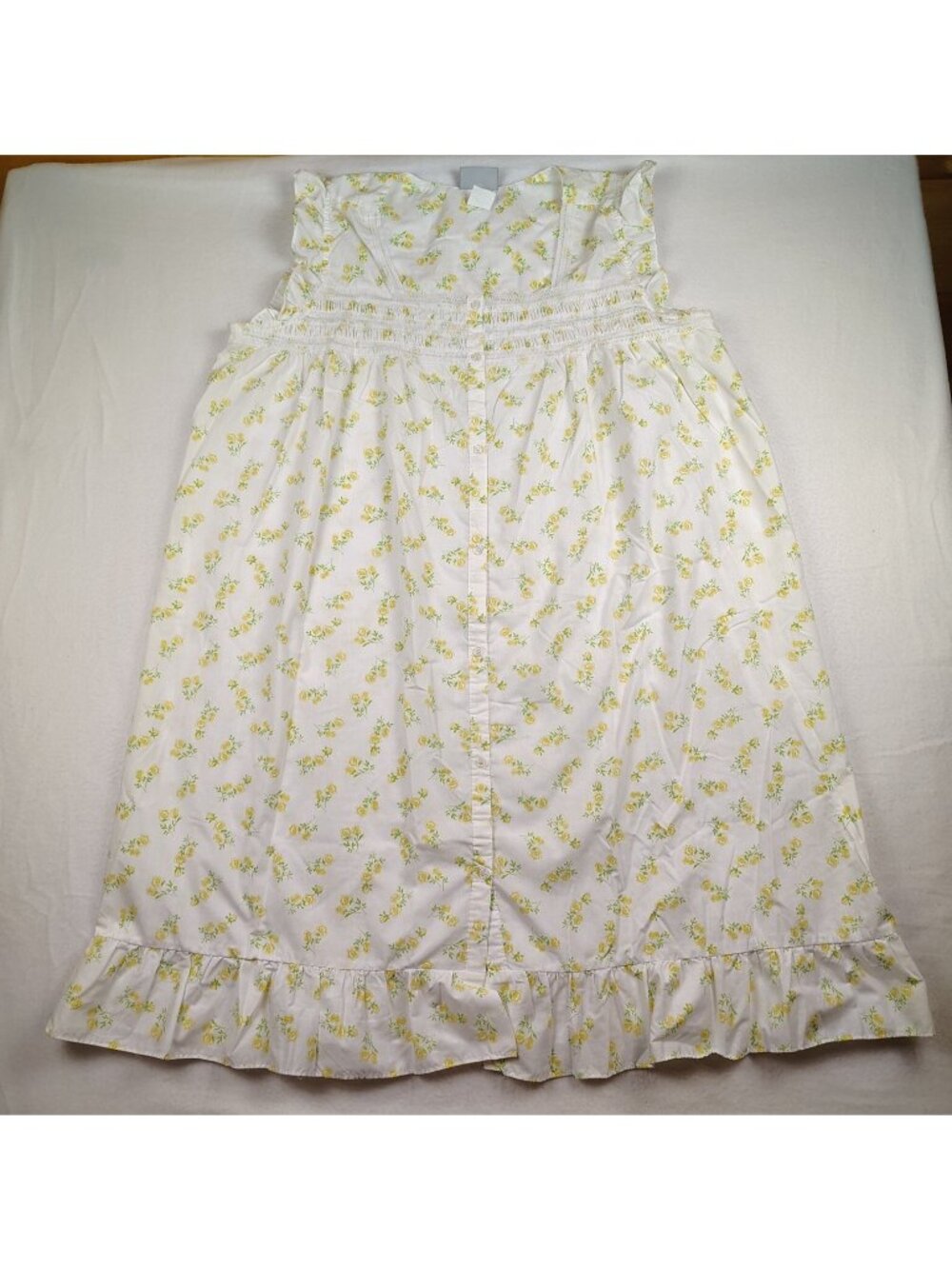 VTG Blair Muumuu Nightgown Womens 2XL Yellow Roses Buttoned Ruffle Y2K